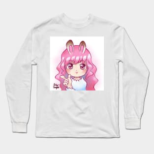 Pink Bunny Girl - Cute Kawaii Anime Art Long Sleeve T-Shirt